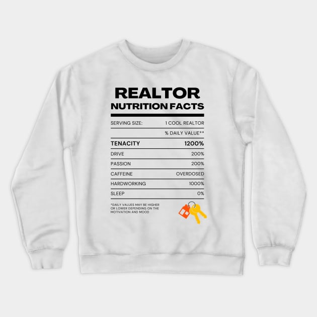 Realtor Nutrition facts Crewneck Sweatshirt by Deisgns by A B Clark 